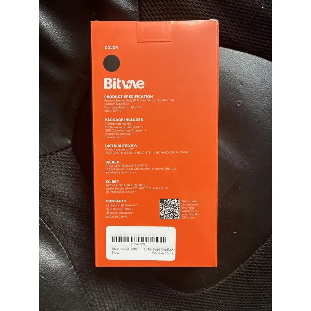 Bitvae Daily R1 Rotating Electric Toothbrush - Black, Rechargeable, 8 Heads